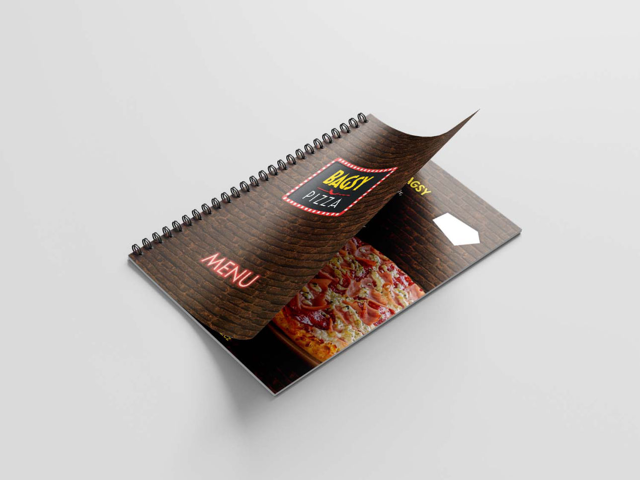Bagsy pizza menu brožura s kroužkovou vazbou